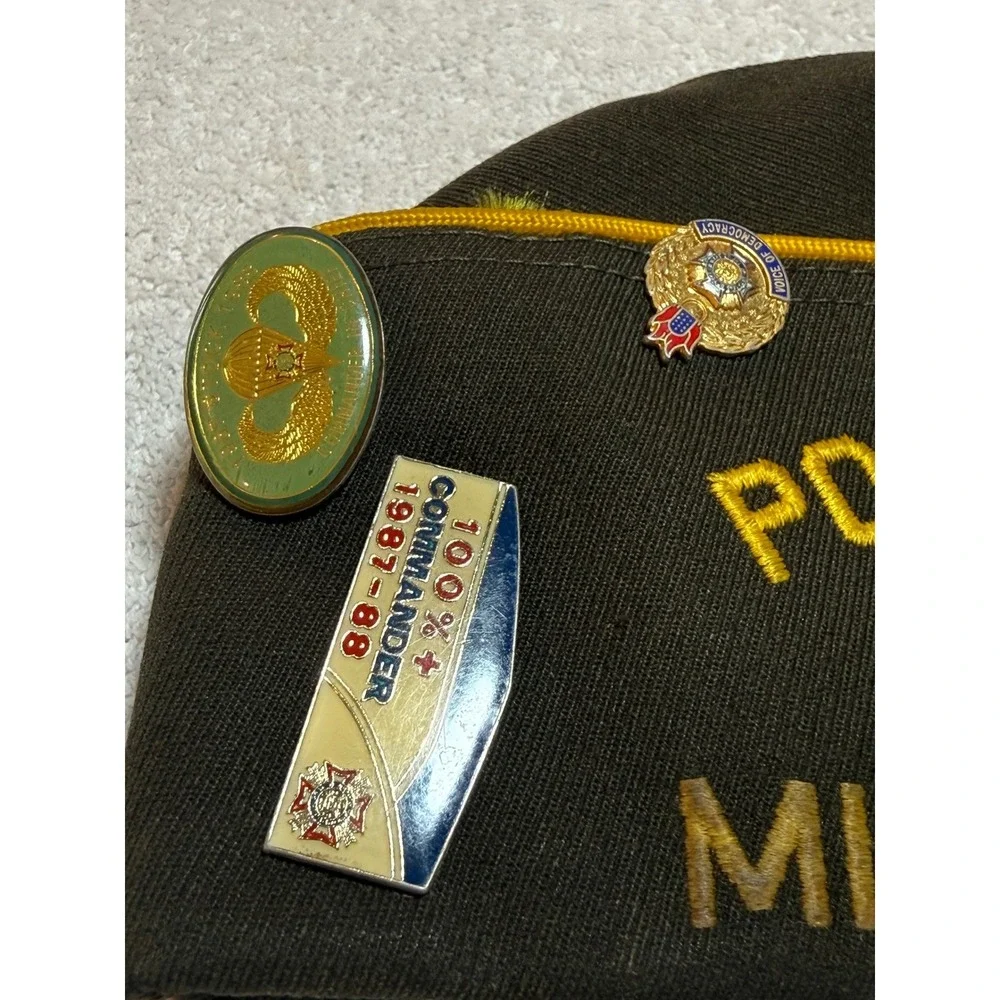 Vintage VFW Garrison Cap Post 3651 Midland Michigan Life Member Hat Pins 7 1/8